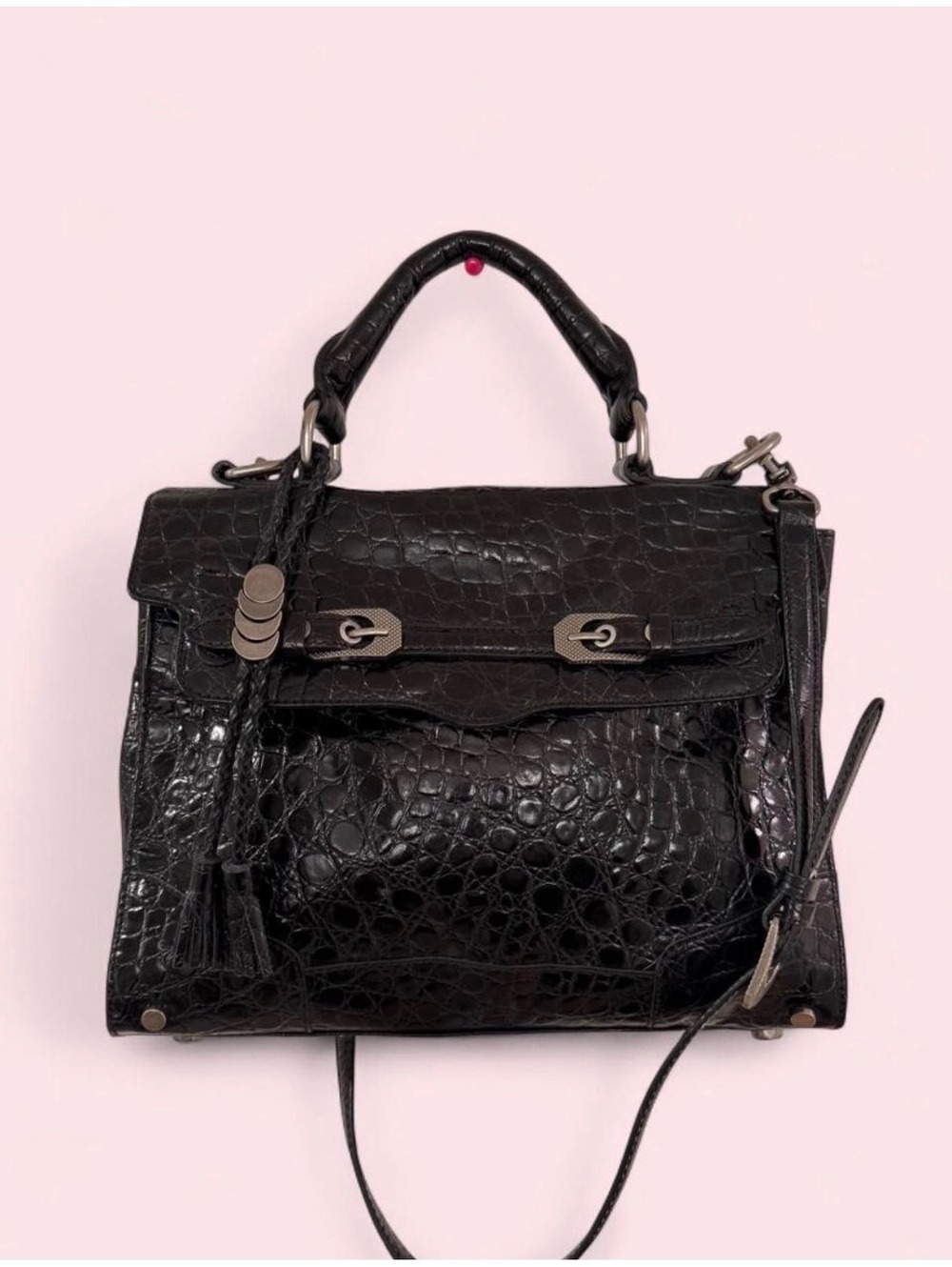 Vintage Rebecca Minkoff Black Croc-Embossed Satchel